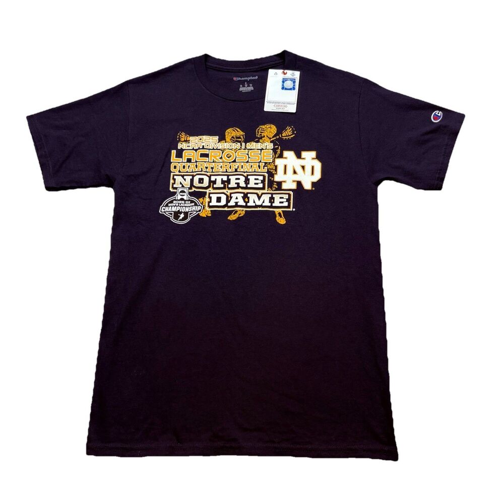 Champion NWT Notre Dame 2025 NCAA Lacrosse Quarterfinal T Shirt Mens S Navy Blue